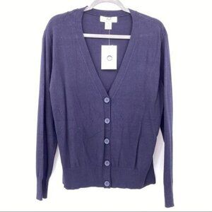 Magaschoni Button Front Navy Blue Cardigan Sweater M Viscose/Nylon Knit